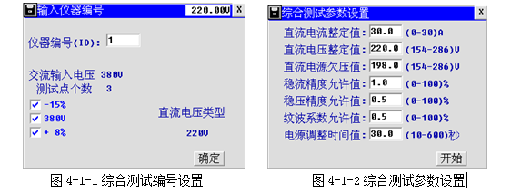 充电机特性测试仪综合测试编号设置及参数设置界面